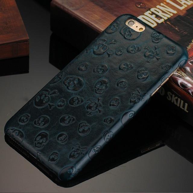 Original Natural Real Genuine Cow Leather Cases For iPhone 7 6 6S Plus 5 5S SE Cell Phone Luxury 3D Pirate Skull Back Cover Case