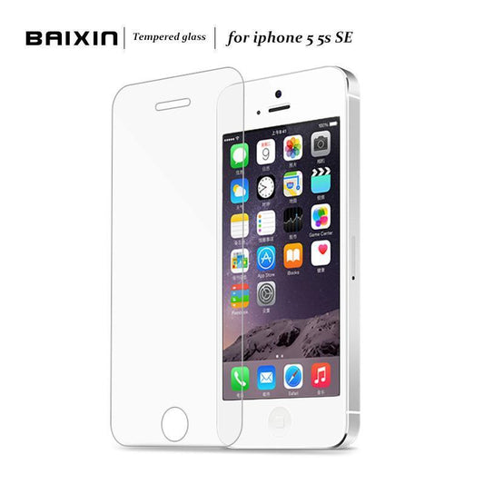 Original Baixin 0.3mm 2.5D Tempered Glass Screen Protector For iPhone 5 5S 5c SE HD Toughened Protective Film + Cleaning Kit